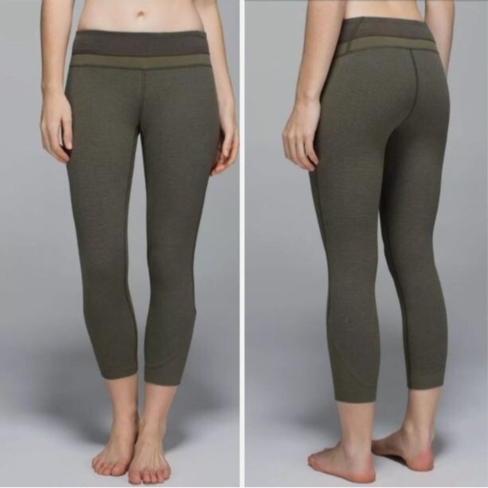 Lululemon Refine Crop‎ Wee Stripe Heathered Fatigue Green Deep Camo Size 8